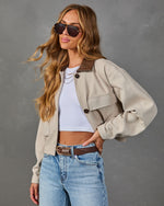 Fall Energy Contrast Vegan Leather Collar Utility Jacket