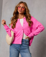 Hot Pink % Sweetly Prepped Knit Cardigan-1