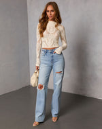 Cream % Slay Mode Abstract Open Knit Top-2