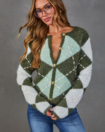 Country Drive Knit Argyle Cardigan