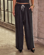 Black % Move It Babe Cupro Drawstring Waist Wide Leg Pants-2