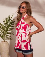 Summer Radiance Tropical Print Halter Neck Top