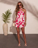 Summer Radiance Tropical Print Halter Neck Top