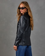 Cabernet Mood Faux Leather Single Button Blazer