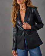 Cabernet Mood Faux Leather Single Button Blazer