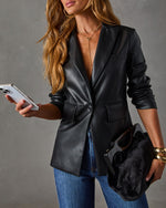 Cabernet Mood Faux Leather Single Button Blazer