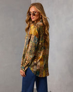 Taupe Multi % Fallowed Field Print Button Up Top-4