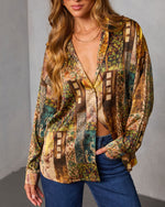 Taupe Multi % Fallowed Field Print Button Up Top-6