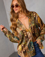 Taupe Multi % Fallowed Field Print Button Up Top-5