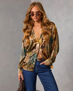 Taupe Multi % Fallowed Field Print Button Up Top-1