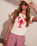 Red Claw Coastline Knit Graphic Lobster Print Sweater