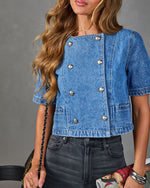 New Season Denim Double Breasted Top