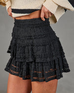 Black % Kissed Honey Tiered Ruffle Lace Mini Skirt-3