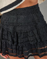 Black % Kissed Honey Tiered Ruffle Lace Mini Skirt-6