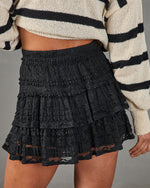 Black % Kissed Honey Tiered Ruffle Lace Mini Skirt-4
