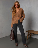 Mocha % Timeless Collared Button Down Sweater-2