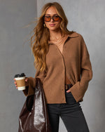 Mocha % Timeless Collared Button Down Sweater-6