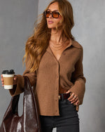Mocha % Timeless Collared Button Down Sweater-1