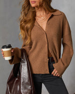 Mocha % Timeless Collared Button Down Sweater-5