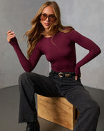 Burgundy % Lets Go Out Seamless Bodysuit-6