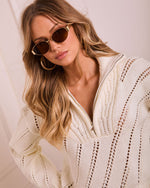 White Dawn Knit Quarter Zip Sweater