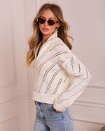 White Dawn Knit Quarter Zip Sweater