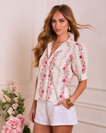 Rose Bound Floral High Neck Short Sleeve Top