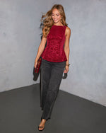 Red % Eleina Flocked Lace Peplum Top-5