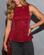 Red % Eleina Flocked Lace Peplum Top-4