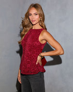 Red % Eleina Flocked Lace Peplum Top-3