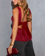 Red % Eleina Flocked Lace Peplum Top-6