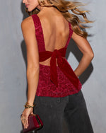 Red % Eleina Flocked Lace Peplum Top-2