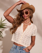 Flowing Cove Open Knit Button Down Top