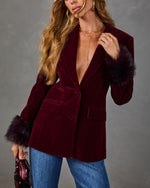 Secret Agenda Velvet Faux Fur Cuff Blazer