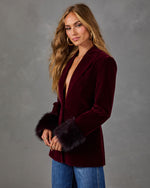 Secret Agenda Velvet Faux Fur Cuff Blazer