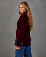 Secret Agenda Velvet Faux Fur Cuff Blazer