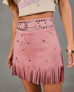 Country Nights Embellished Faux Suede Fringe Mini Skirt