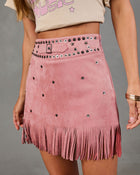 Country Nights Embellished Faux Suede Fringe Mini Skirt