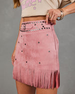 Country Nights Embellished Faux Suede Fringe Mini Skirt