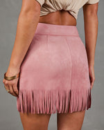 Country Nights Embellished Faux Suede Fringe Mini Skirt