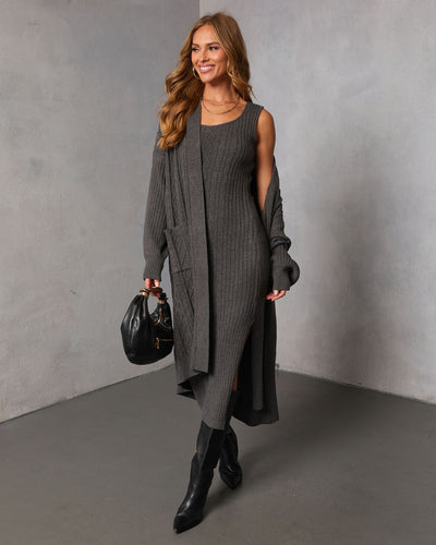 navy blue dress for baby girl Beige Rib Knit Bodycon Midi Dress for Winter main image 1