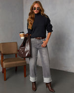 Dark Navy % Malia Mock Neck Seamed Sweater-2