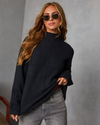 Dark Navy % Malia Mock Neck Seamed Sweater-1