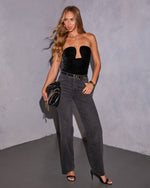 Jazlynn Velvet Strapless Ruched Cutout Bodysuit