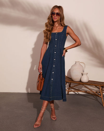 Sunday Romance Denim Midi Dress in Dark Indigo