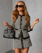 Holiday Elm  Contrast Vegan Leather Trim Houndstooth Blazer