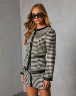 Holiday Elm  Contrast Vegan Leather Trim Houndstooth Blazer