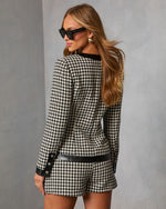 Holiday Elm  Contrast Vegan Leather Trim Houndstooth Blazer