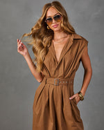 Selena Pleated Cotton Belted Jumpsuit