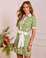 Street Icon Paisley Waist Tie Mini Shirt Dress